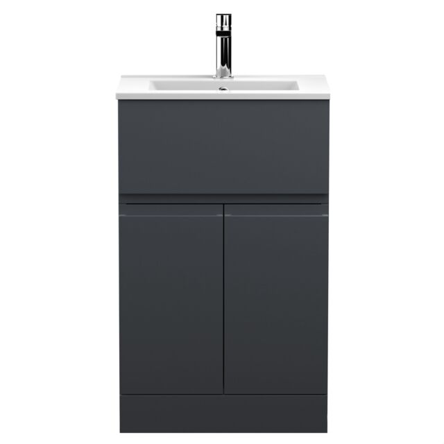 Balterley Mavesyn Contemporary 2 Door 1 Drawer Floor Standing Vanity Unit with Minimalist Basin, Dark Grey, 500mm