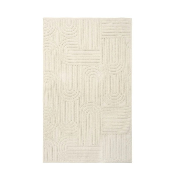 OHS 2 x Jacquard Arches Textured 100% Cotton 500GSM Absorbent Bath Towels, 70x115cm - Cream