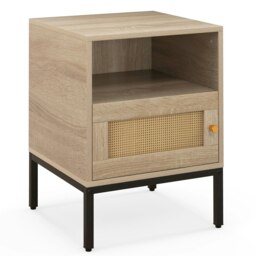 COSTWAY Home Rattan Nightstand Accent Bedside Table Brown