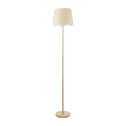 ValueLights Heather Light Wood Floor Lamp Scallop White Trim Shade Brown White