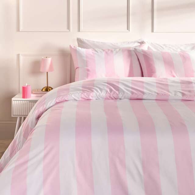 OHS Vertical Stripe Microfibre Bedding Duvet Cover Set with Pillowcase Pink Pink Single