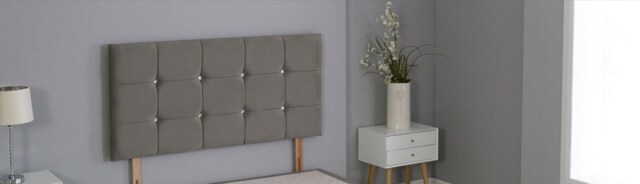 "Grey Plush Velvet Cube Headboard Grey 2FT6 Small Single 20""inch Headboard"