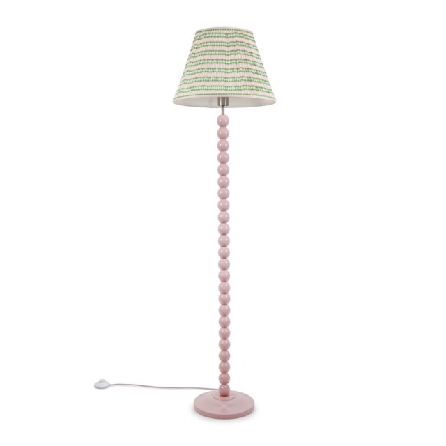ValueLights Bobbles Pink Bobbin Floor Lamp Pink Aztec Pleat Shade Pink
