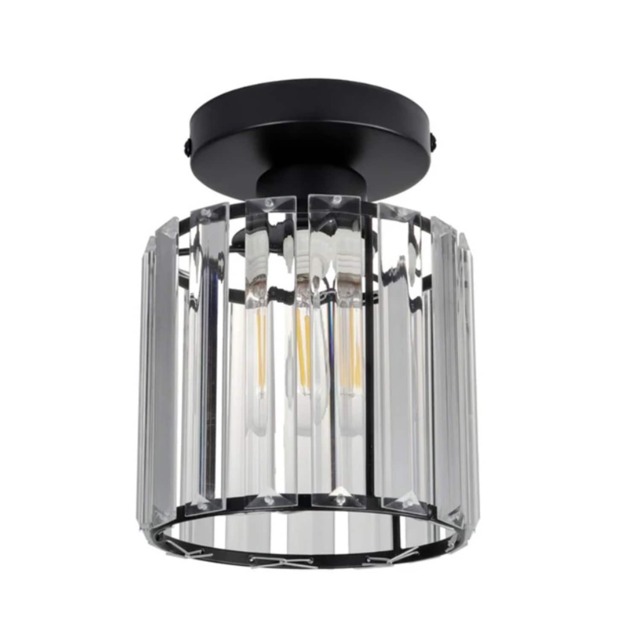 LED Ceiling Lights Semi Flush Pendant Light Glass Lampshade Black Round
