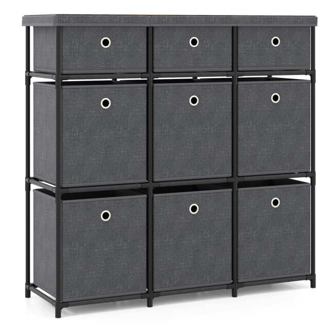 COSTWAY Chest of Drawers Storage Organizer 9 Drawers Gray Grey