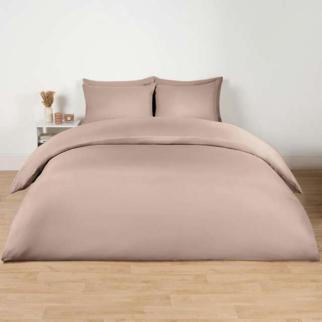 OHS Soft Cosy Microfibre Plain Duvet Cover and Pillowcase Set Brown MINK Double