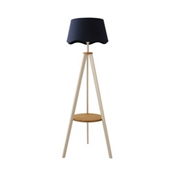 ValueLights Morrigan Cream Wood Floor Lamp Navy Scallop Shade and Bulb