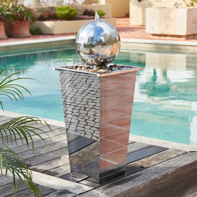 Modern Hiro Sphere Metal Stainless Steel Water Feature with Lights H83cm