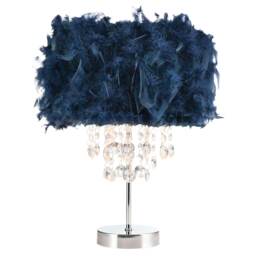 Chandelier Style Midnight Blue Feather Table Lamp with Waterfall Drops