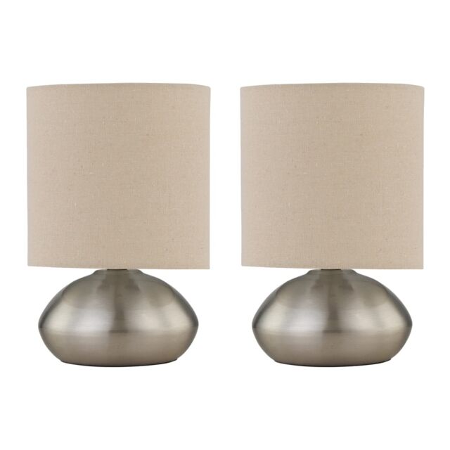 Set of 2 Jenson - Brushed Chrome Touch Table Lamp with Linen Shades
