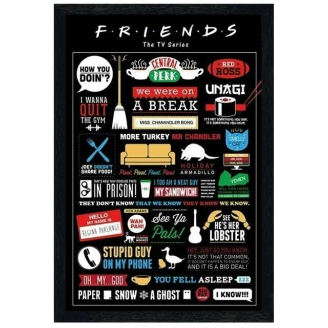 Black Wooden Framed Friends Infographic Maxi Poster Multi