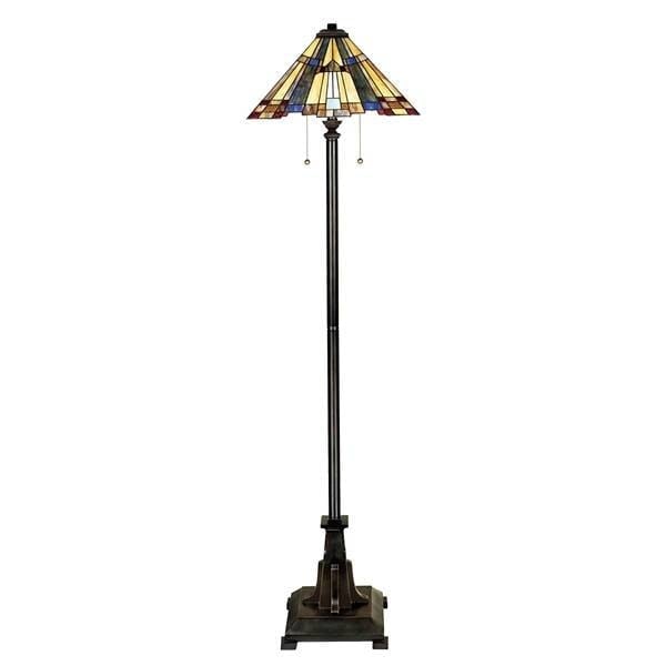 Inglenook 2 Light Floor Lamp Bronze, Tiffany Glass, E27