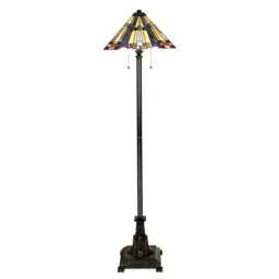 Inglenook 2 Light Floor Lamp Bronze, Tiffany Glass, E27