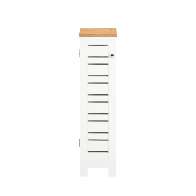 SoBuy Narrow Bathroom Storage Cabinet with Toilet Paper Dispenser, White/Natural Wood, 7.9x29.5x7.1 inches, 5.6 kg - BZR85-W