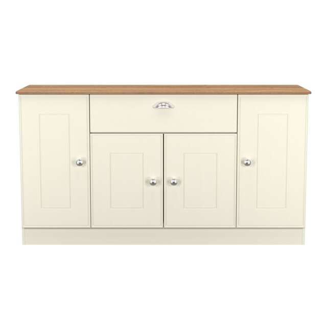Albert 4 Door 1 Drawer Wide Sideboard in Cream Ash & Riviera Oak (Ready Assembled) Cream Cream Ash & Riviera Oak
