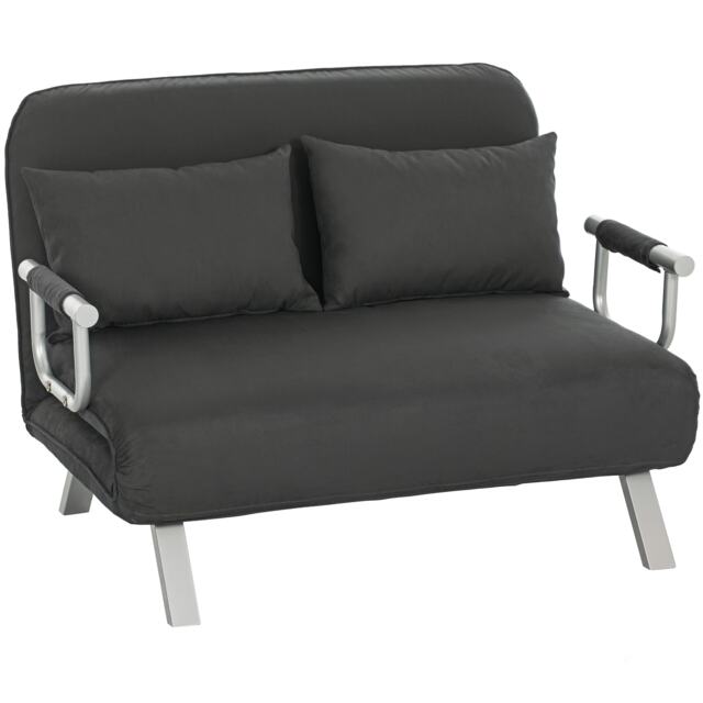 HOMCOM Fabric Sofa, Convertible 2 Seater Sofa Bed w/ Pillows, Charcoal Grey Grey