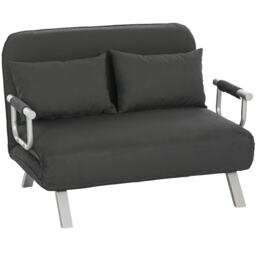 HOMCOM Fabric Sofa, Convertible 2 Seater Sofa Bed w/ Pillows, Charcoal Grey Grey