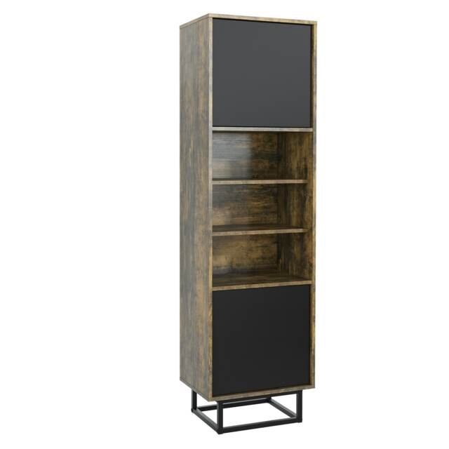 Tall Display Cabinet 175cm – Industrial Oak & Black Matt Doors with Metal Frame Black Oak 175