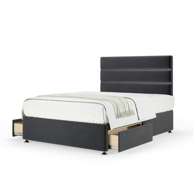Neptune Spring Graphite Plush Velvet 2 Drawer Divan Set And Milan Headboard Double
