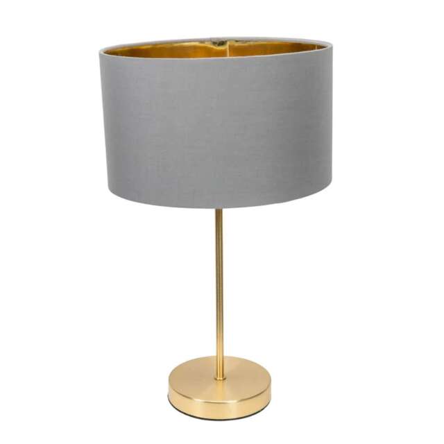 ValueLights Charlie Gold Table Lamp Grey Gold Shade and Bulb