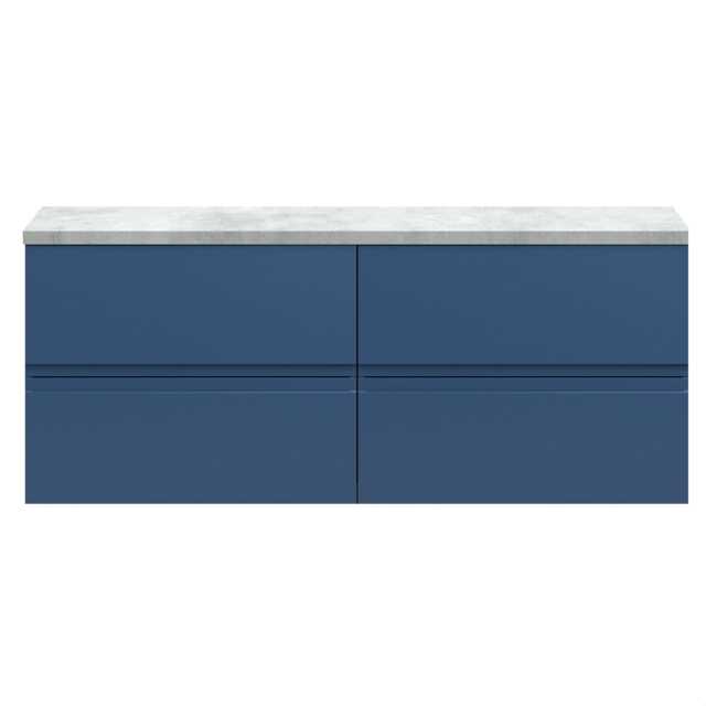 Balterley Mavesyn Contemporary 4 Drawer Wall Hung Vanity Unit with Laminate Worktop, Dark Blue, 1200mm