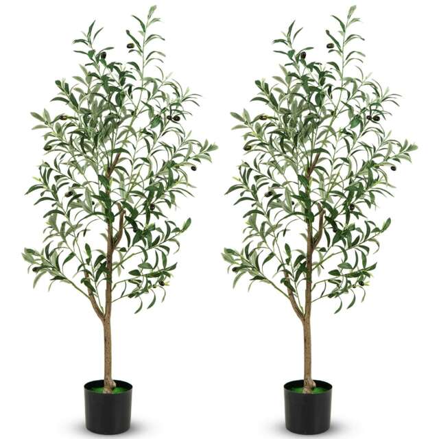 COSTWAY Set of 2 130cm Artificial Olive Tree w/ Realistic Fruits Green One Size