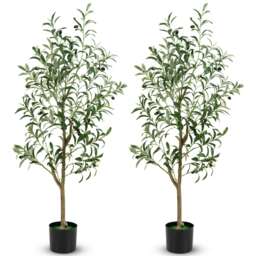 COSTWAY Set of 2 130cm Artificial Olive Tree w/ Realistic Fruits Green One Size