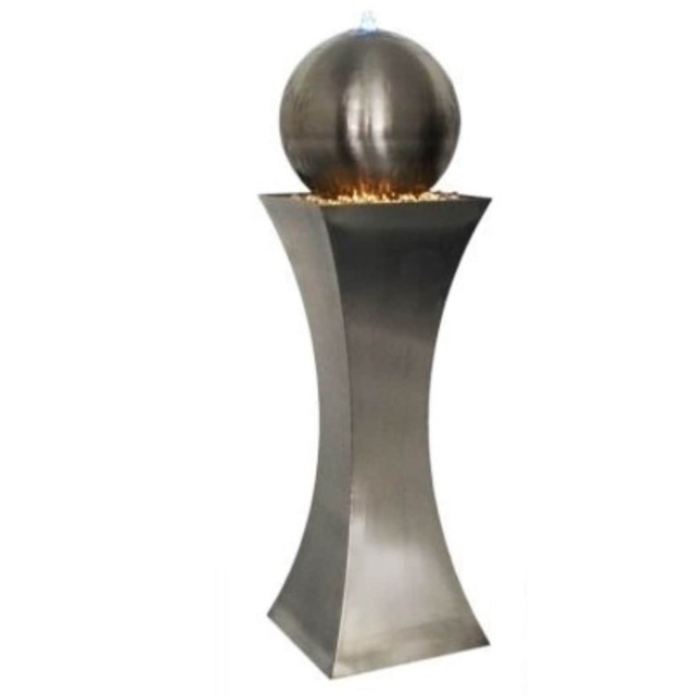 Brushed Hourglass and Sphere Water Feature with Lights