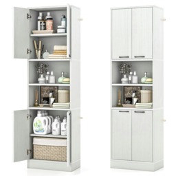 COSTWAY Kitchen Pantry Cabinet 190cm Cupboard Natural White 1