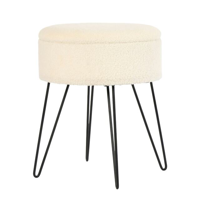 OHS Boucle Storage Hairpin Foot Stool Seat Chair, 36x43cm - Cream