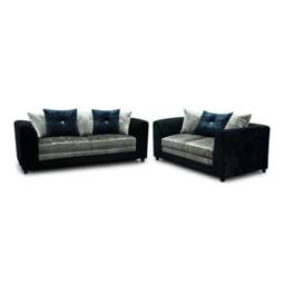 BELLA 3+2 SEATER CRUSHED VELVET SOFA SET IN BLACK/SILVER