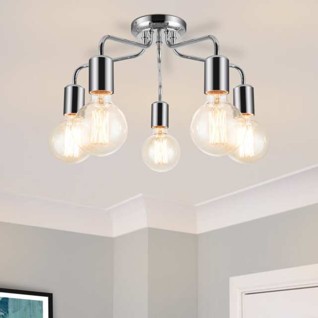 COSYLYTE Fraser 5 Light Modern Metal Ceiling Flush Light - Chrome Chrome 1