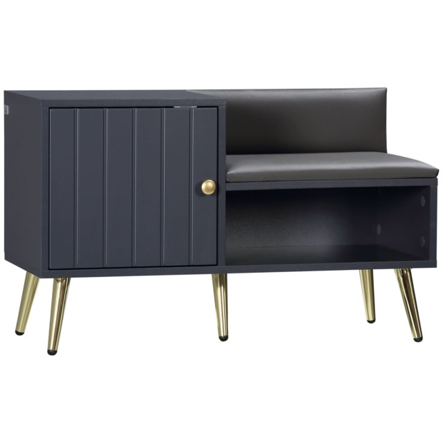 HOMCOM Shoe Bench with Storage, Shoe Cabinet with Seating Cushion, Open Compartment and Table Top for Entryway, Hallway, Grey Grey Grey