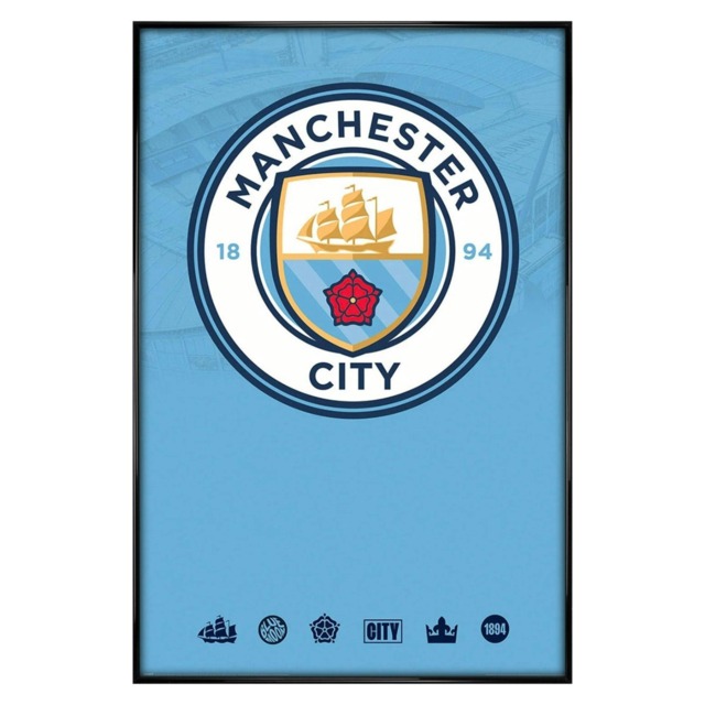 Gloss Black Framed Manchester City Club Crest Maxi Poster Multi