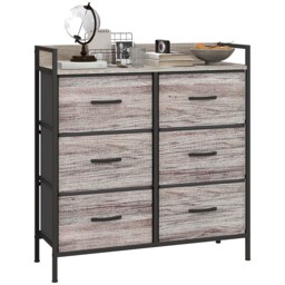HOMCOM Bedroom Chest of Drawers, Fabric Dresser with 6 Drawers, Storage Organiser Unit with Open Shelf and Metal Frame for Living Room, Entryway, Grey Wood Effect