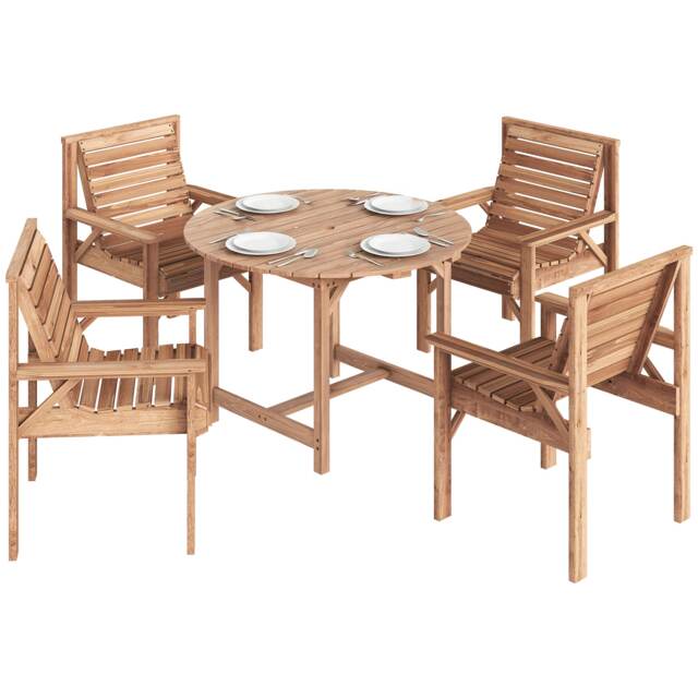 Outsunny Garden Dining Set, Round Table and Chairs w/ Parasol Hole Brown Natural wood finish 100 x 100 x 73 cm