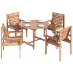 Outsunny Garden Dining Set, Round Table and Chairs w/ Parasol Hole Brown Natural wood finish 100 x 100 x 73 cm