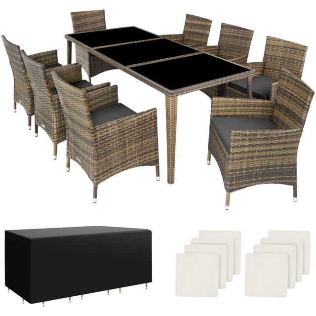 Garden Table and Chairs Menorca - 8 armchairs, dining table, protective cover Brown nature 59 x 57 x 86 cm 1