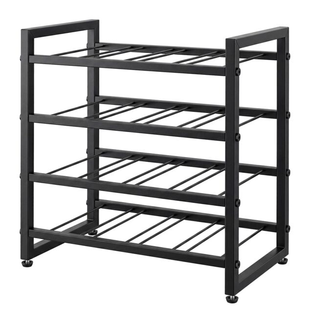 Levede 16 Bottle Wine Rack Countertop Wine Storage Organiser 4 Tier Metal Black