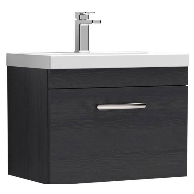 Balterley Millwich Contemporary 1 Drawer Wall Hung Vanity Unit with Thin Edge Basin, Charcoal Black, 600mm