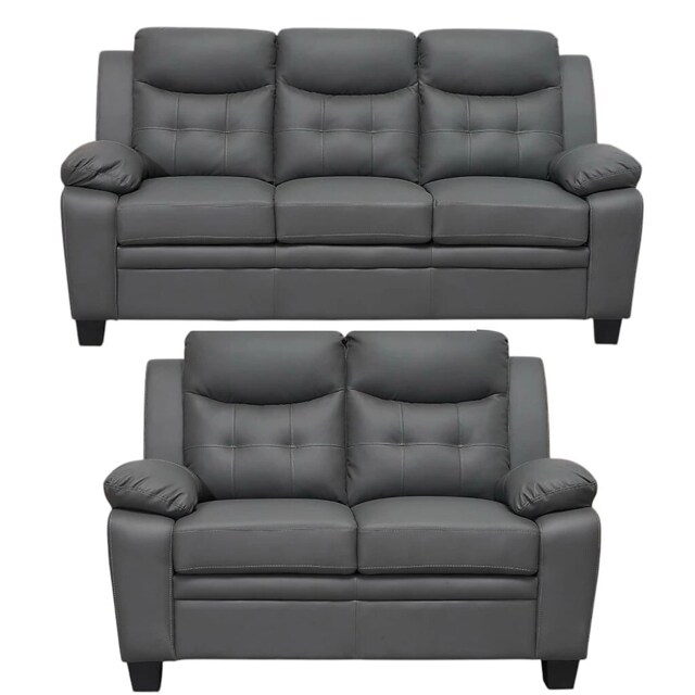 AURA LEATHER 3+2 SEATER SOFA SET IN GREY