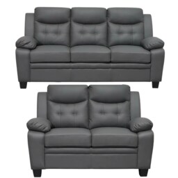 AURA LEATHER 3+2 SEATER SOFA SET IN GREY