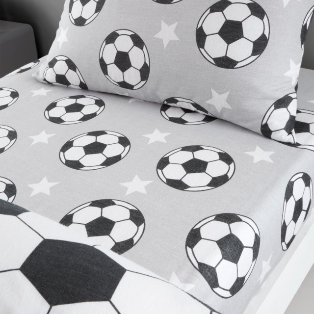 Catherine Lansfield Brushed Cotton Football Stars Fitted Sheet Grey Cot Bed