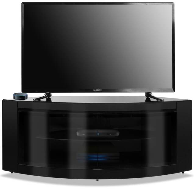"Centurion Supports PANGEA Gloss Black Beam-Thru Curved Tru-Corner 32""-50"" TV Cabinet Black 1"
