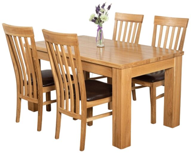 Dakota 152 x 87cm Medium Oak Dining Table and 4 Harvard Chairs Brown Brown