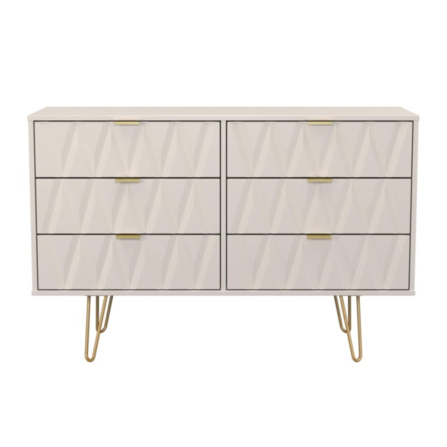 Dallas 6 Drawer Wide Chest of Drawers in Kashmir Matt (Ready Assembled) Cream Kashmir Matt