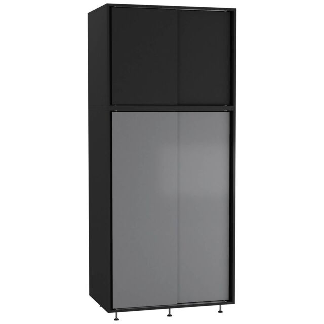 180cm 4 Sliding Doors Wardrobe Bedroom Storage Closet Hanging Rail Cupboard Unit Multi Black with Grey Doors 1