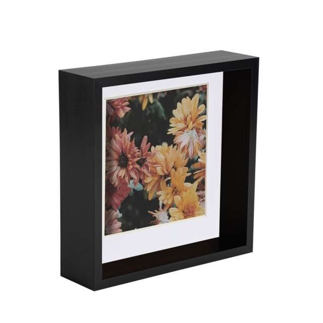 "Nicola Spring 8 x 8"" Deep Photo Frame - Black/White Mount - 3D Deep Box Picture Frame Display Case (22.5 x 22.5cm)"