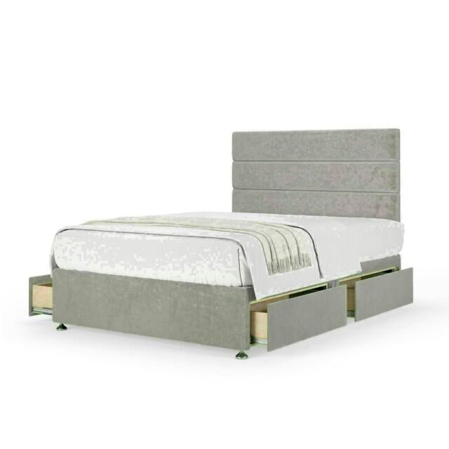 Seal Grey Naples Velvet 4 Drawer Divan Base and Milan Headboard Small Double