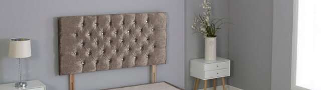 "Truffle Crush Velvet Chesterfield Crystal Button Headboard Multi 5FT King 20""inch Headboard"